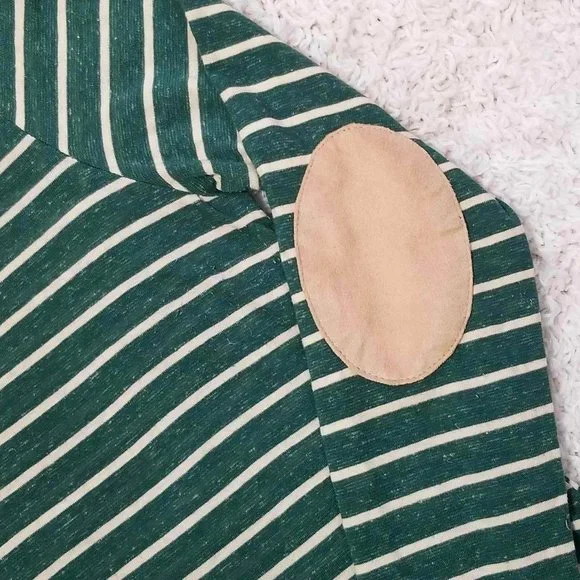 Umgee Brand Top Hunter Green & Cream Stripes Tan Faux Suede Accents Size Small - Picture 7 of 12